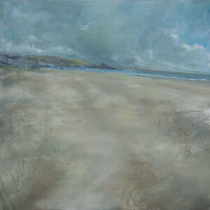 mixed media painting of Newgale by Rosalyn Evans