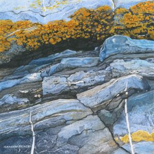coloured crayon drawing of rock face West Angle by Graham Brace